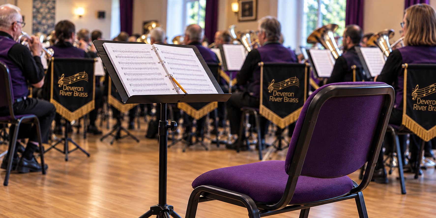 An empty chair and music stand ready for a new member of Deveron River Brass